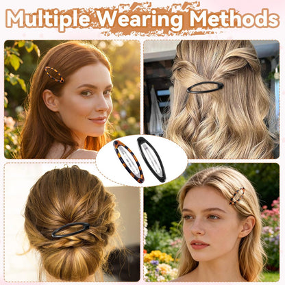 SmallCat 8 Pcs Metal Hair Barrettes for Women - Oval Large Barrettes & Small Snap Hair Clips, Flat Non-Slip Design (Black & Tortoise)