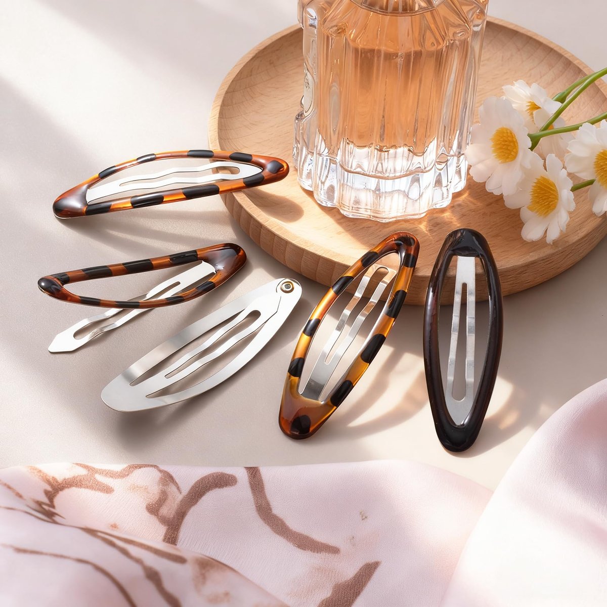 SmallCat 8 Pcs Metal Hair Barrettes for Women - Oval Large Barrettes & Small Snap Hair Clips, Flat Non-Slip Design (Black & Tortoise) - görsel 7