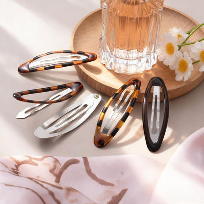 SmallCat 8 Pcs Metal Hair Barrettes for Women - Oval Large Barrettes & Small Snap Hair Clips, Flat Non-Slip Design (Black & Tortoise)