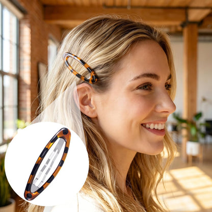 SmallCat 8 Pcs Metal Hair Barrettes for Women - Oval Large Barrettes & Small Snap Hair Clips, Flat Non-Slip Design (Black & Tortoise)