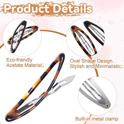 SmallCat 8 Pcs Metal Hair Barrettes for Women - Oval Large Barrettes & Small Snap Hair Clips, Flat Non-Slip Design (Black & Tortoise)