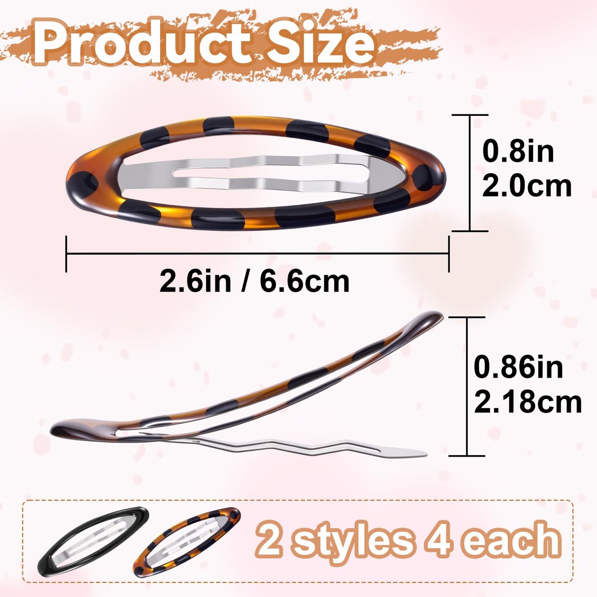 SmallCat 8 Pcs Metal Hair Barrettes for Women - Oval Large Barrettes & Small Snap Hair Clips, Flat Non-Slip Design (Black & Tortoise) - görsel 3