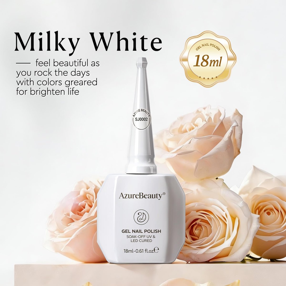 AZUREBEAUTY Milky White Gel Nail Polish 18ML - Sheer Jelly Translucent White Soak Off UV/LED, Self-Leveling & Long Lasting for French Manicure & Natural Nail Look Avelisse