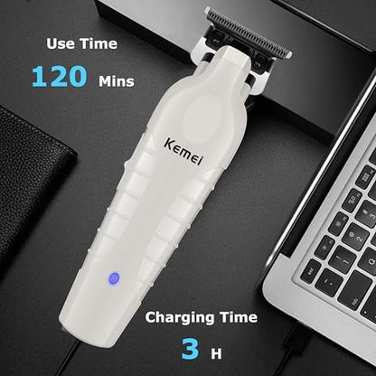 KEMEI 2299 Professional Cordless Beard & Hair Trimmer for Men, Zero Gapped Hair Clippers, Stainless Steel, Gray Avelisse