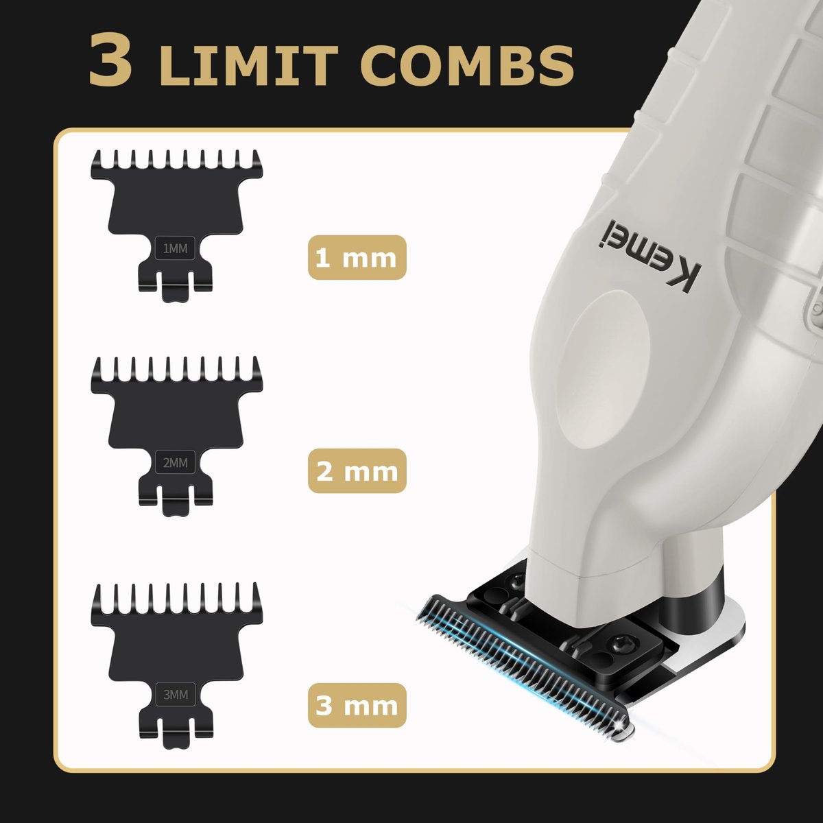 KEMEI 2299 Professional Cordless Beard & Hair Trimmer for Men, Zero Gapped Hair Clippers, Stainless Steel, Gray Avelisse