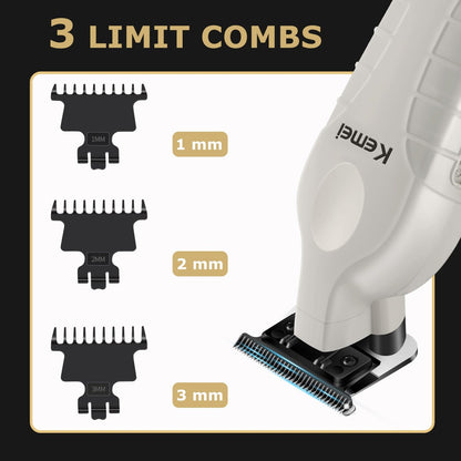 KEMEI 2299 Professional Cordless Beard & Hair Trimmer for Men, Zero Gapped Hair Clippers, Stainless Steel, Gray Avelisse