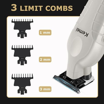 KEMEI 2299 Professional Cordless Beard & Hair Trimmer for Men, Zero Gapped Hair Clippers, Stainless Steel, Gray Avelisse