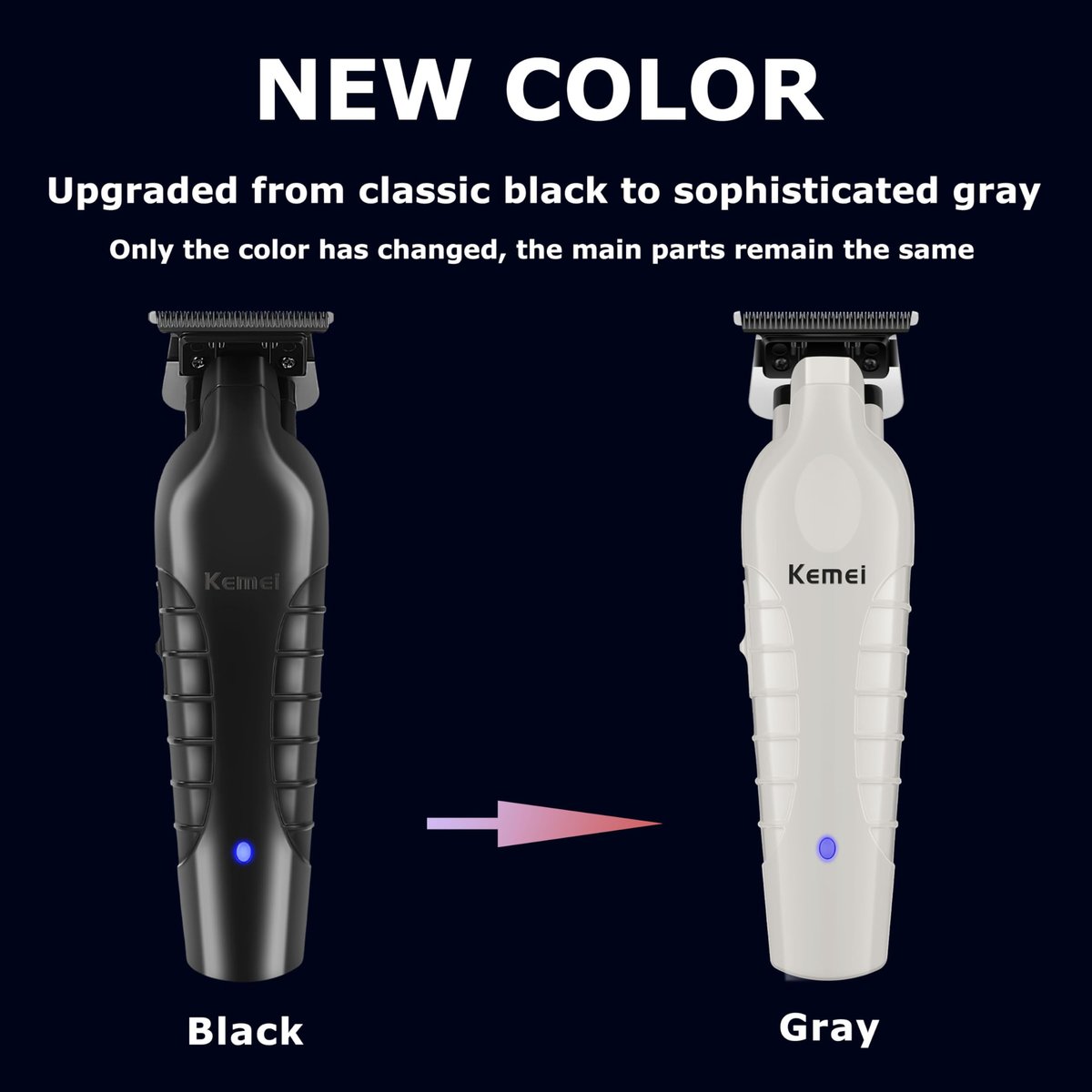 KEMEI 2299 Professional Cordless Beard & Hair Trimmer for Men, Zero Gapped Hair Clippers, Stainless Steel, Gray Avelisse