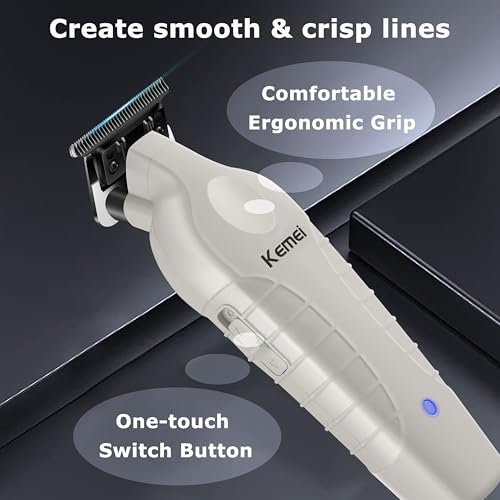 KEMEI 2299 Professional Cordless Beard & Hair Trimmer for Men, Zero Gapped Hair Clippers, Stainless Steel, Gray Avelisse