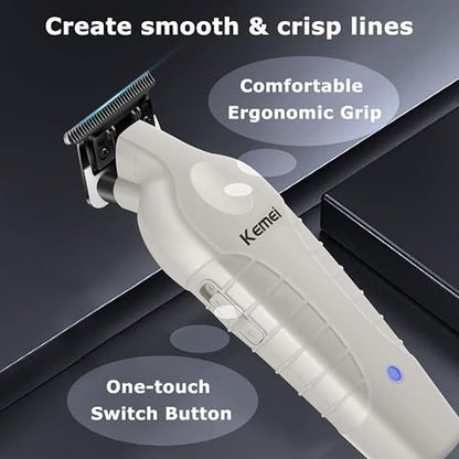 KEMEI 2299 Professional Cordless Beard & Hair Trimmer for Men, Zero Gapped Hair Clippers, Stainless Steel, Gray Avelisse