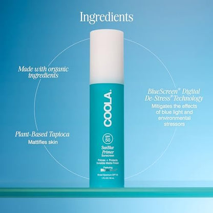 COOLA SunBlur Makeup Primer SPF 50 – Matte Finish Primer with Sunscreen, 8-Hour Wear, Vegan & Paraben Free, 1.0 Fl Oz Avelisse