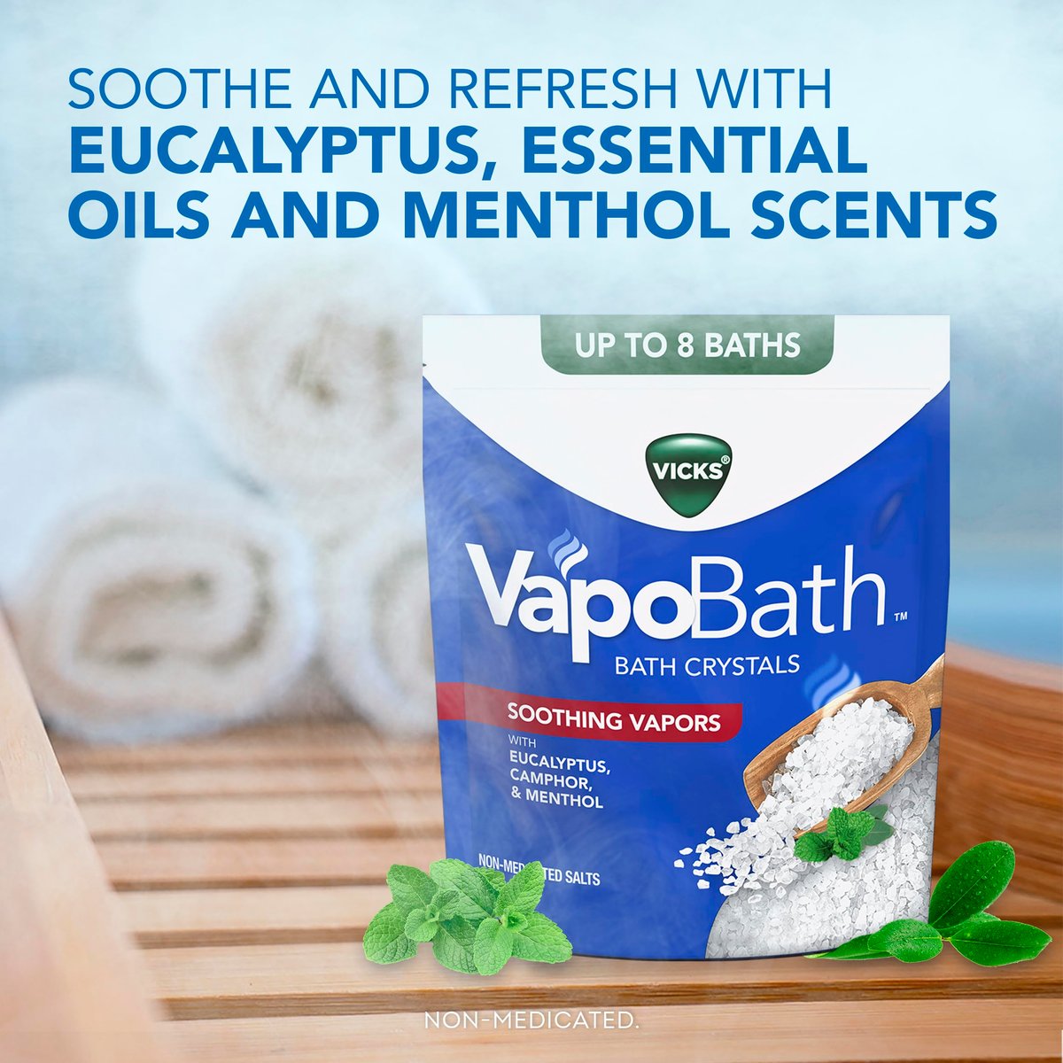 Vicks VapoBath Soothing Non-Medicated Bath Crystals with Eucalyptus & Menthol, 24 oz Avelisse