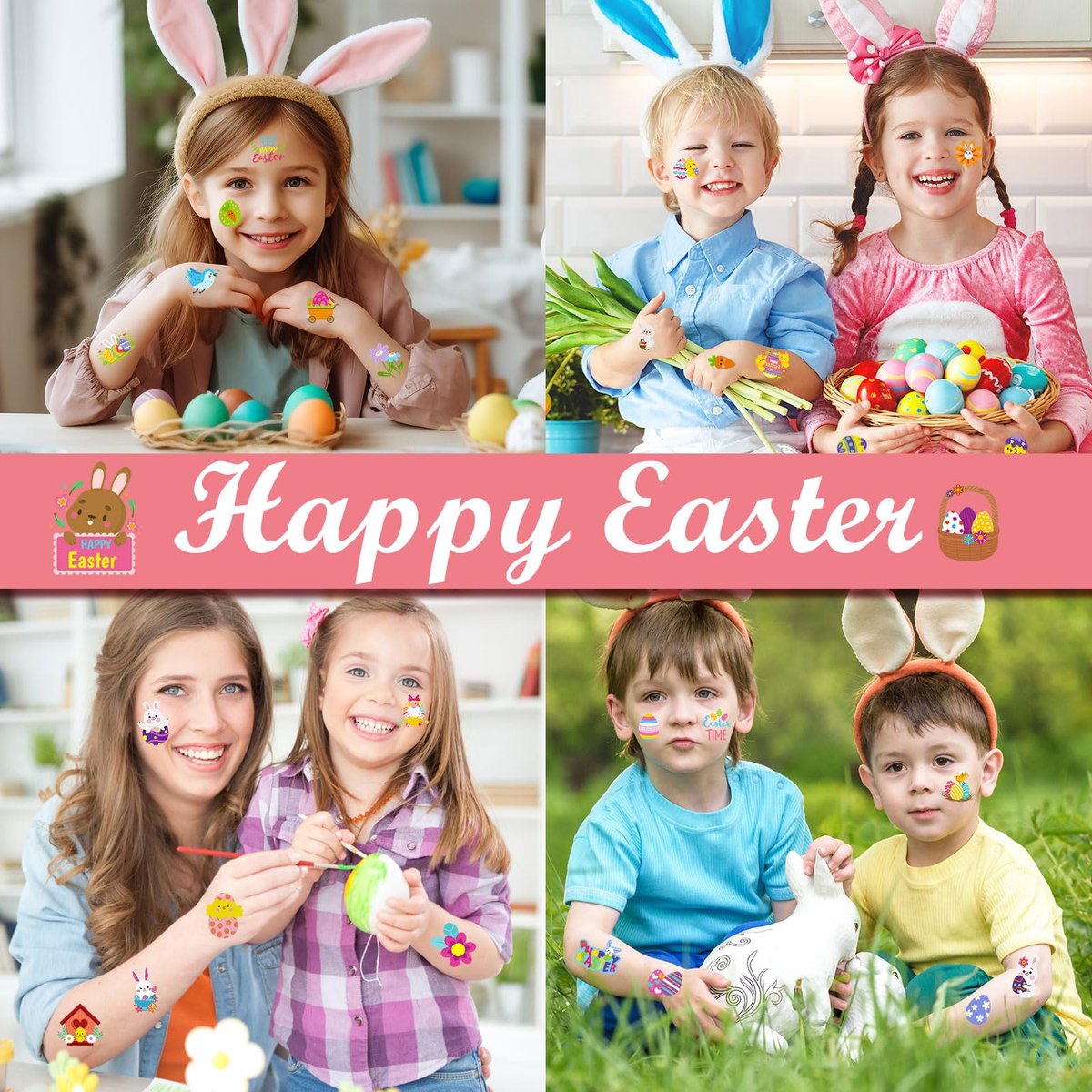Konsait 80 Pcs Easter Temporary Tattoos – Bunny & Egg Tattoo Stickers for Kids, Easter Basket Fillers, Party Favors & Supplies - görsel 13