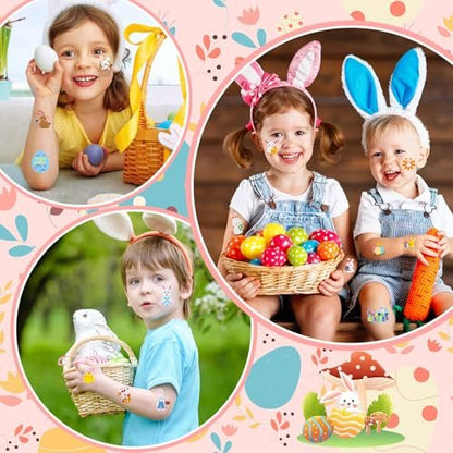 Konsait 80 Pcs Easter Temporary Tattoos – Bunny & Egg Tattoo Stickers for Kids, Easter Basket Fillers, Party Favors & Supplies