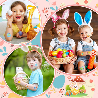 Konsait 80 Pcs Easter Temporary Tattoos – Bunny & Egg Tattoo Stickers for Kids, Easter Basket Fillers, Party Favors & Supplies