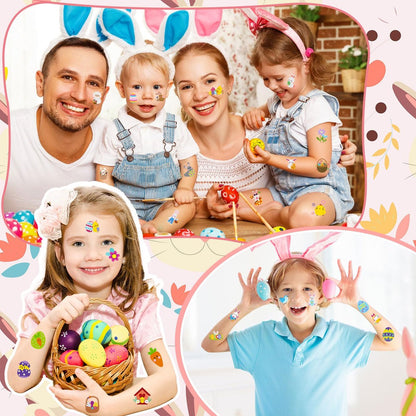 Konsait 80 Pcs Easter Temporary Tattoos – Bunny & Egg Tattoo Stickers for Kids, Easter Basket Fillers, Party Favors & Supplies