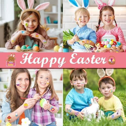 Konsait 80 Pcs Easter Temporary Tattoos – Bunny & Egg Tattoo Stickers for Kids, Easter Basket Fillers, Party Favors & Supplies - görsel 14