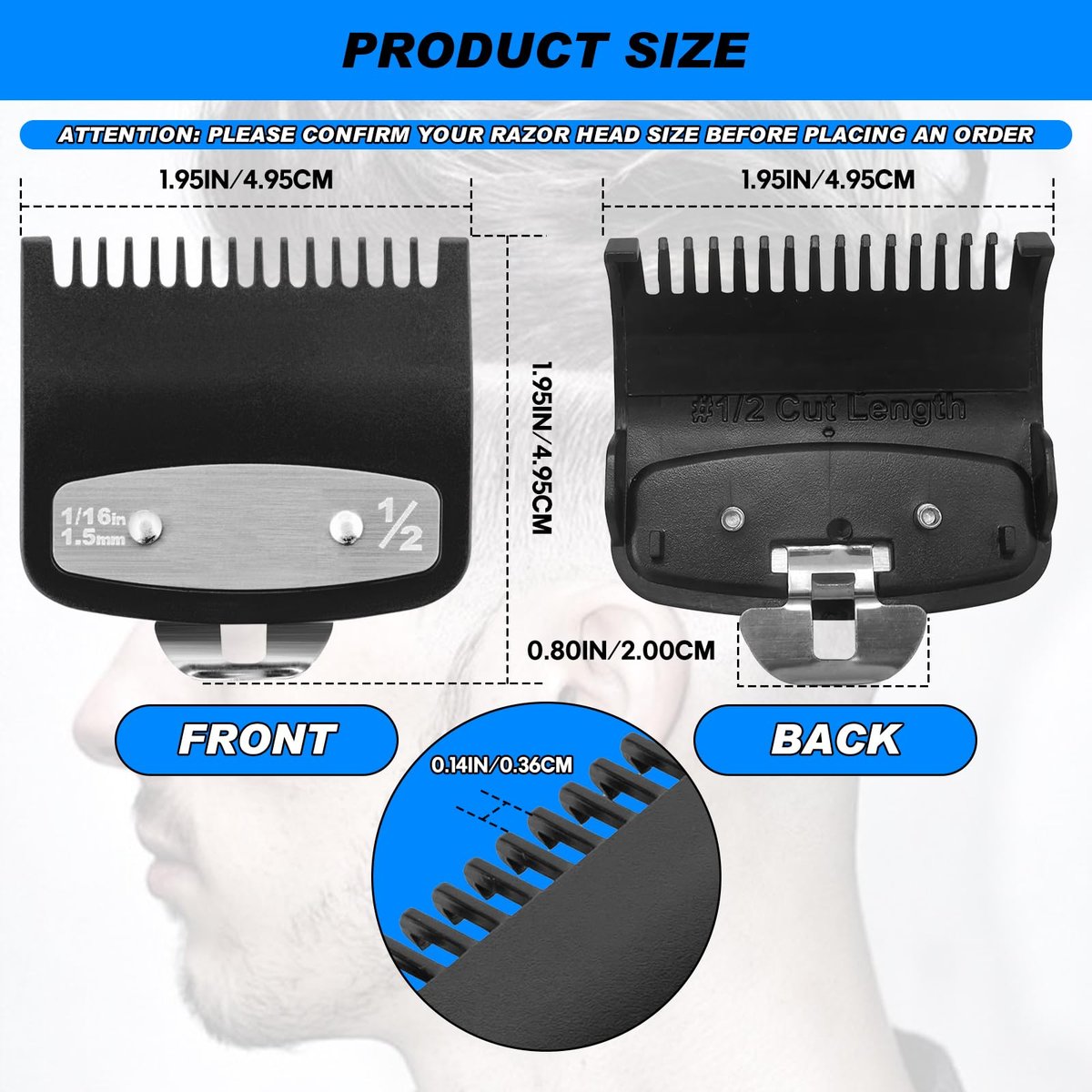 2 Pack Replacement Metal Guide Combs for Wahl Clipper Guards - 1/16" (1.5 mm) Precision Attachment, Black - görsel 13