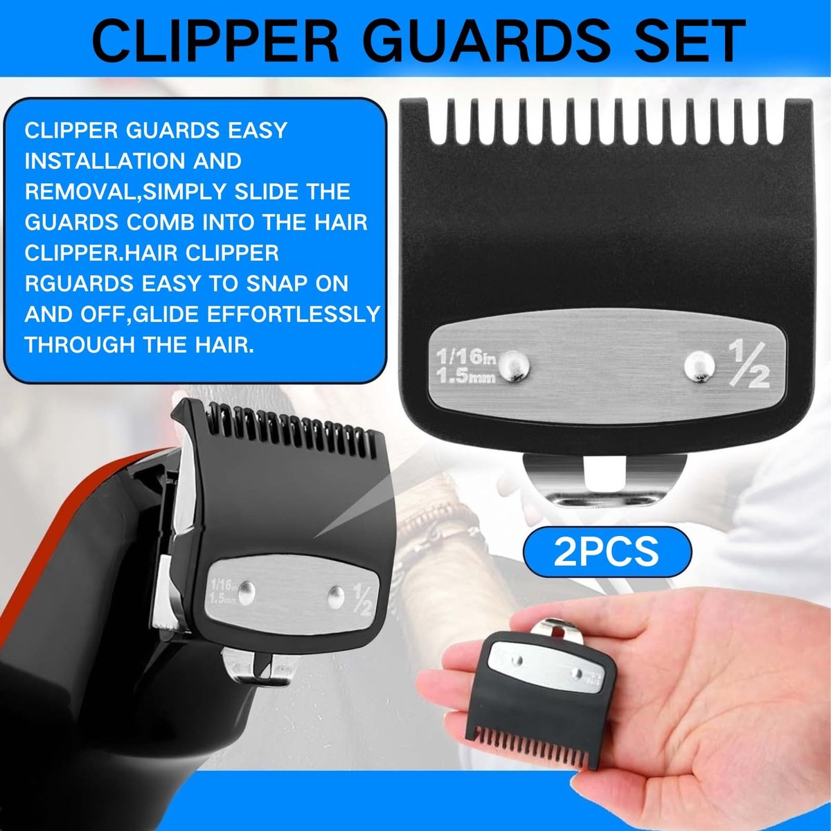 2 Pack Replacement Metal Guide Combs for Wahl Clipper Guards - 1/16" (1.5 mm) Precision Attachment, Black - görsel 3