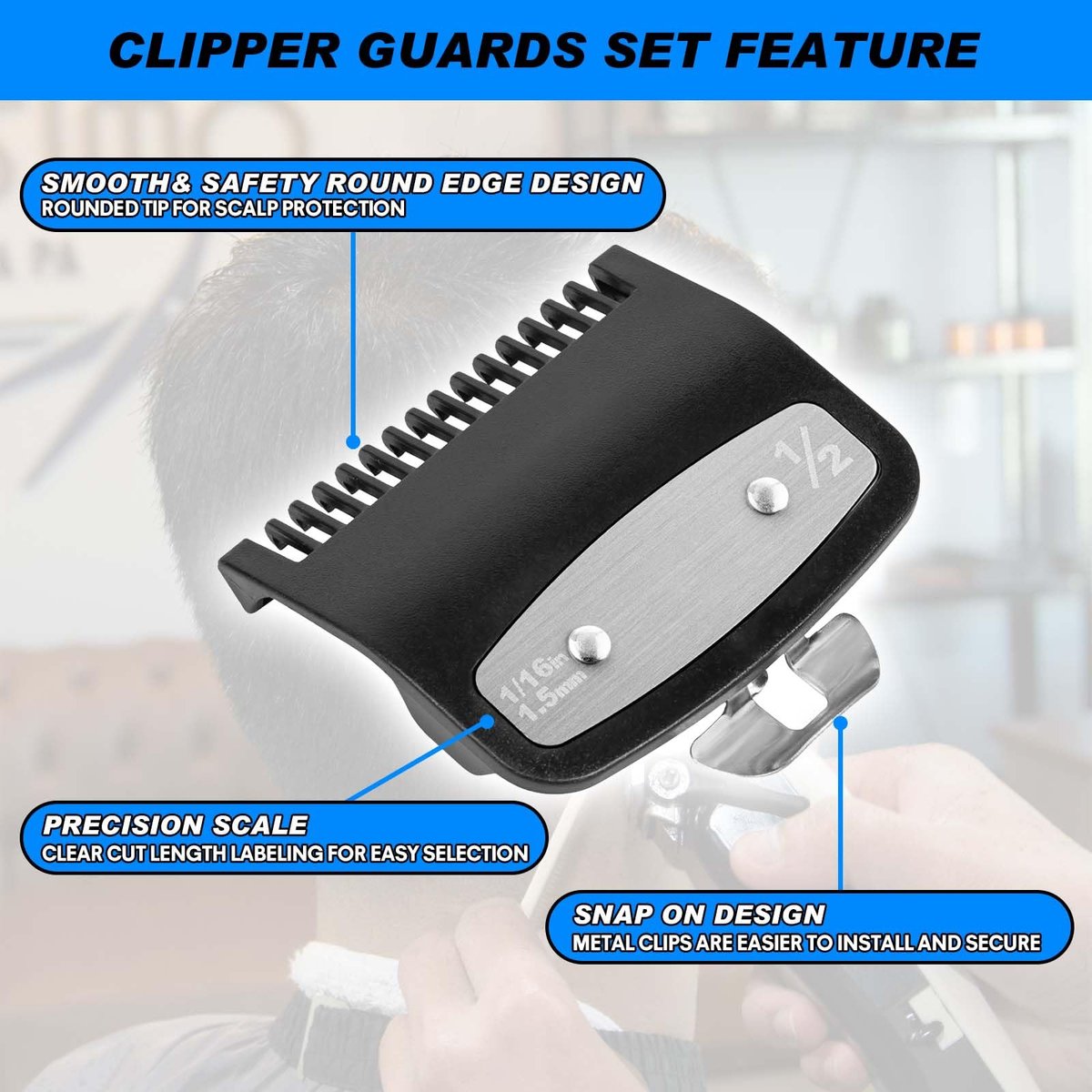 2 Pack Replacement Metal Guide Combs for Wahl Clipper Guards - 1/16" (1.5 mm) Precision Attachment, Black - görsel 9