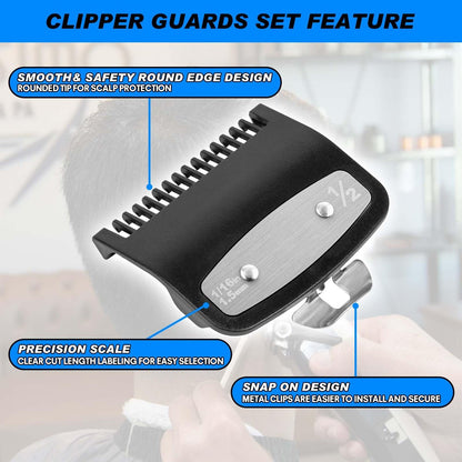 2 Pack Replacement Metal Guide Combs for Wahl Clipper Guards - 1/16" (1.5 mm) Precision Attachment, Black