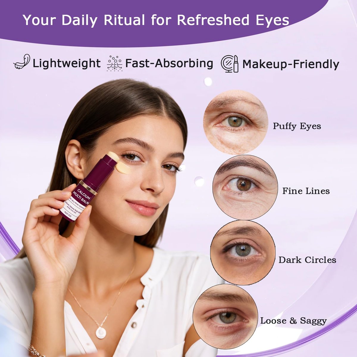 LFuTPm Calcium Volume Multi Balm (2pcs) - Anti-Wrinkle Stick with Collagen, Korean Formula, Moisturizes & Firms Skin, Reduces Fine Lines for Eye, Neck and Face Care Avelisse