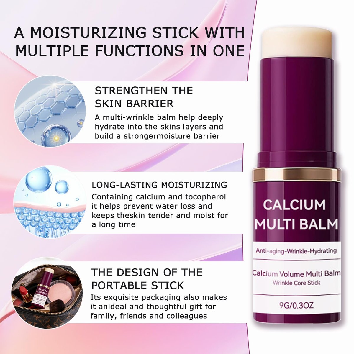 LFuTPm Calcium Volume Multi Balm (2pcs) - Anti-Wrinkle Stick with Collagen, Korean Formula, Moisturizes & Firms Skin, Reduces Fine Lines for Eye, Neck and Face Care Avelisse