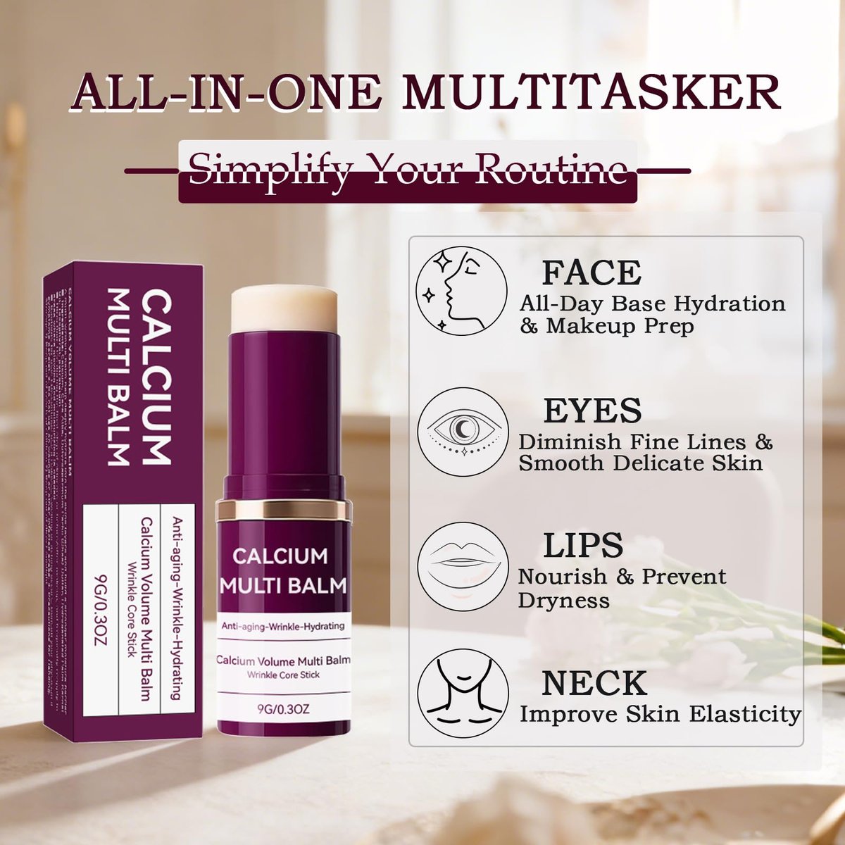 LFuTPm Calcium Volume Multi Balm (2pcs) - Anti-Wrinkle Stick with Collagen, Korean Formula, Moisturizes & Firms Skin, Reduces Fine Lines for Eye, Neck and Face Care Avelisse