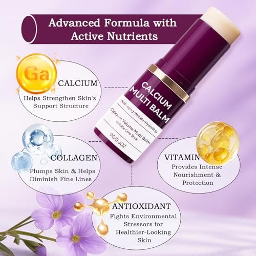 LFuTPm Calcium Volume Multi Balm (2pcs) - Anti-Wrinkle Stick with Collagen, Korean Formula, Moisturizes & Firms Skin, Reduces Fine Lines for Eye, Neck and Face Care Avelisse