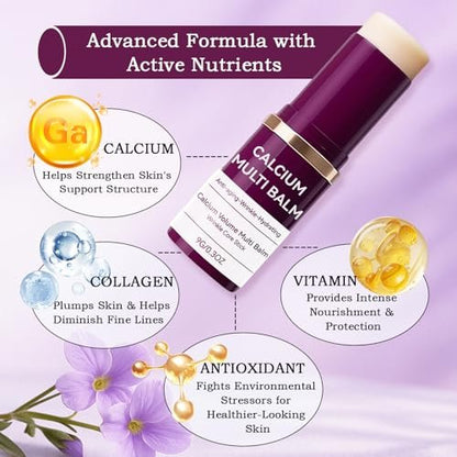 LFuTPm Calcium Volume Multi Balm (2pcs) - Anti-Wrinkle Stick with Collagen, Korean Formula, Moisturizes & Firms Skin, Reduces Fine Lines for Eye, Neck and Face Care Avelisse