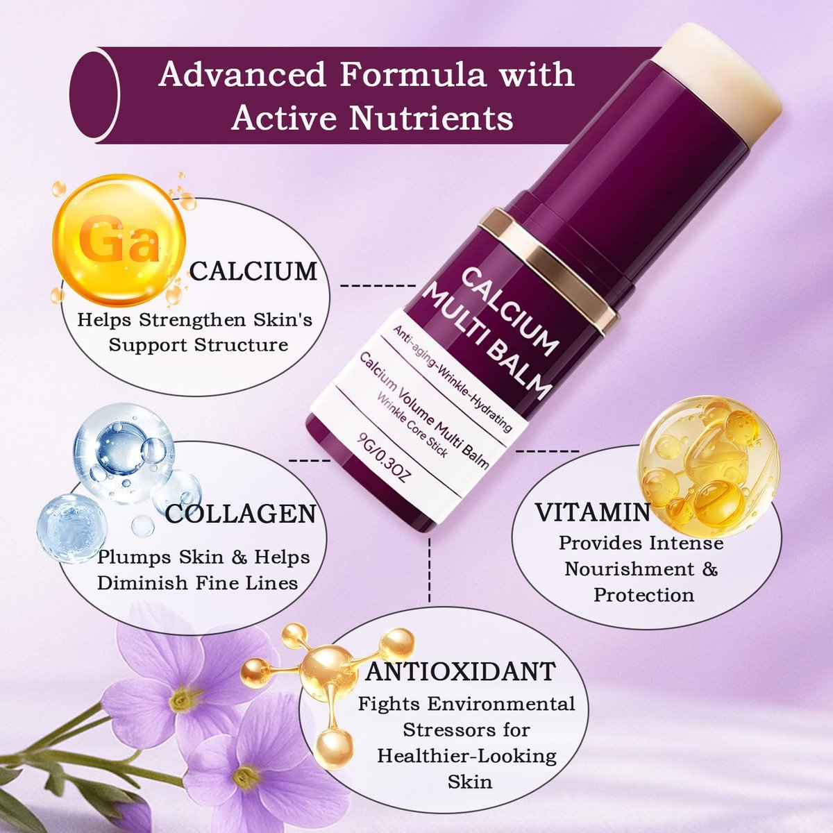 LFuTPm Calcium Volume Multi Balm (2pcs) - Anti-Wrinkle Stick with Collagen, Korean Formula, Moisturizes & Firms Skin, Reduces Fine Lines for Eye, Neck and Face Care Avelisse