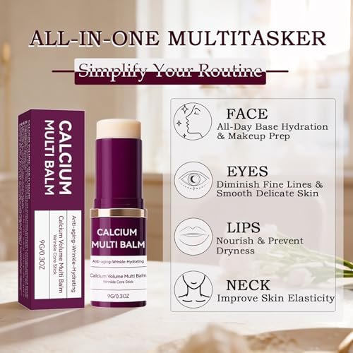 LFuTPm Calcium Volume Multi Balm (2pcs) - Anti-Wrinkle Stick with Collagen, Korean Formula, Moisturizes & Firms Skin, Reduces Fine Lines for Eye, Neck and Face Care Avelisse