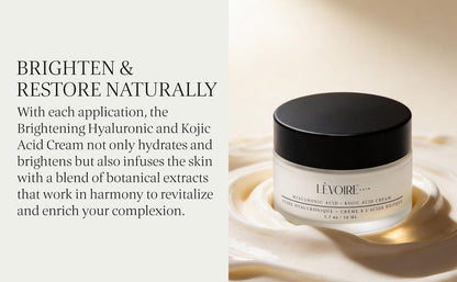 LEVOIRE SKIN Kojic Acid and Hyaluronic Acid Face Cream - Hydrating Brightening Moisturizer & Dark Spot Remover for Glowing Skin - with Aloe, Shea Butter & Licorice Root, Vegan, 2 oz