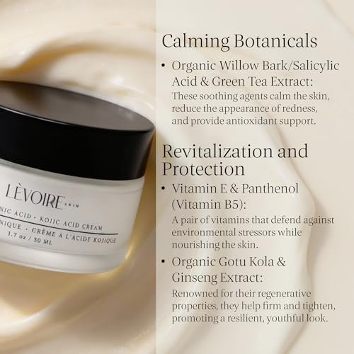 LEVOIRE SKIN Kojic Acid and Hyaluronic Acid Face Cream - Hydrating Brightening Moisturizer & Dark Spot Remover for Glowing Skin - with Aloe, Shea Butter & Licorice Root, Vegan, 2 oz - görsel 8