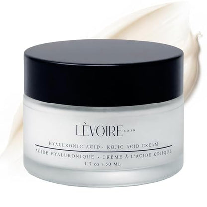 LEVOIRE SKIN Kojic Acid and Hyaluronic Acid Face Cream - Hydrating Brightening Moisturizer & Dark Spot Remover for Glowing Skin - with Aloe, Shea Butter & Licorice Root, Vegan, 2 oz