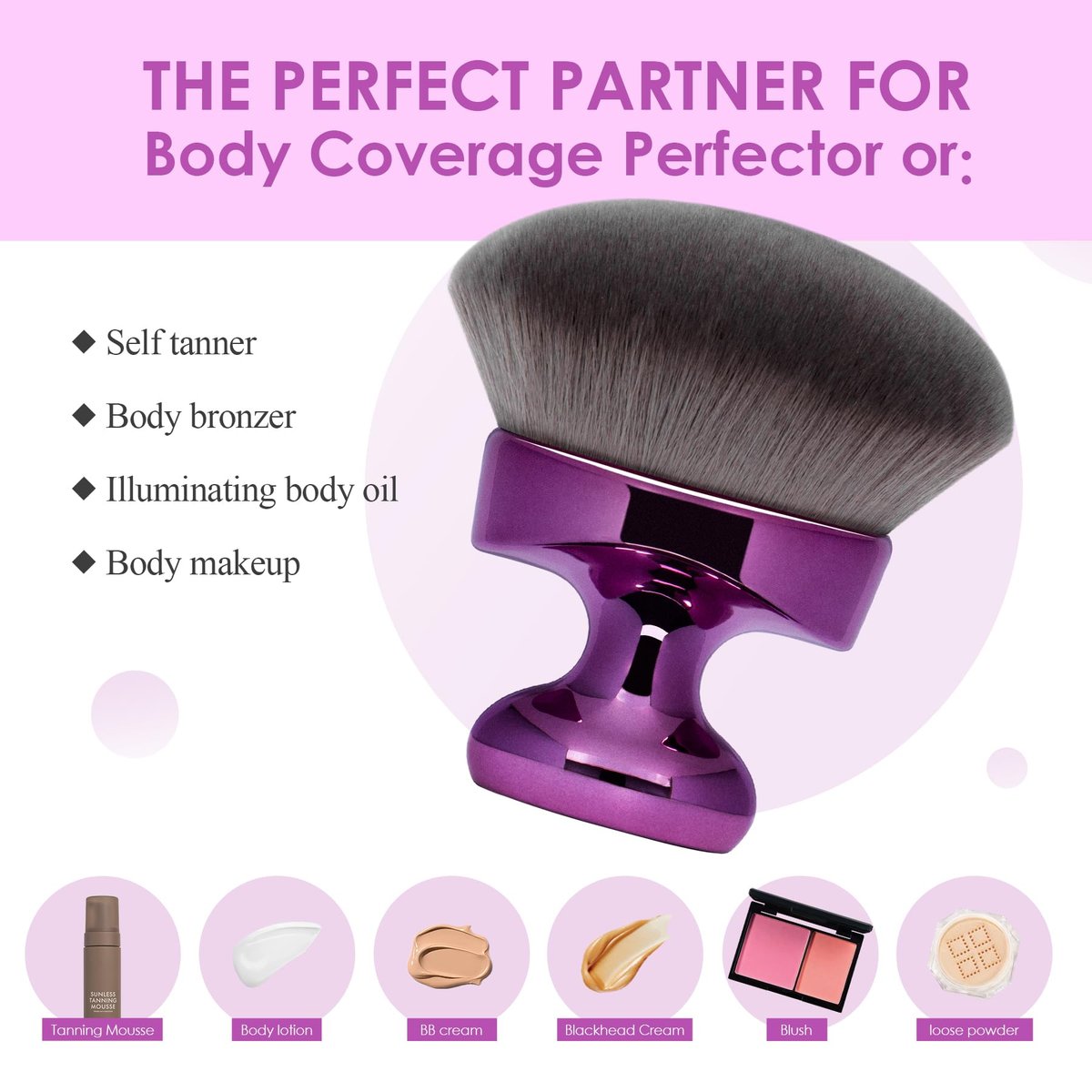 BABYSHEEP Blend & Blur Extra Large Body Kabuki Brush & Self Tanner Brush - Purple (Large) with Protective Bag Avelisse