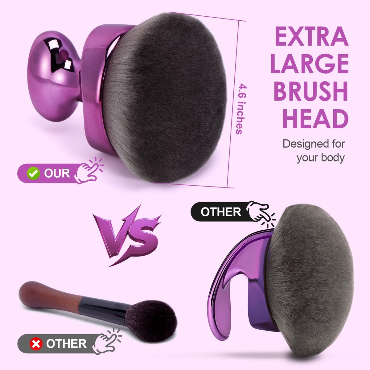 BABYSHEEP Blend & Blur Extra Large Body Kabuki Brush & Self Tanner Brush - Purple (Large) with Protective Bag Avelisse