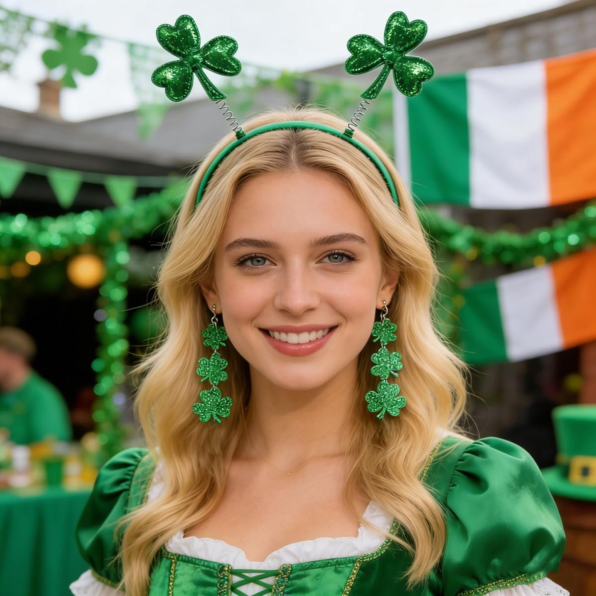 Kaefsros St. Patrick's Day Headband Set - Green Shamrock Headbands with Glitter Shamrock Earrings for Women - görsel 11