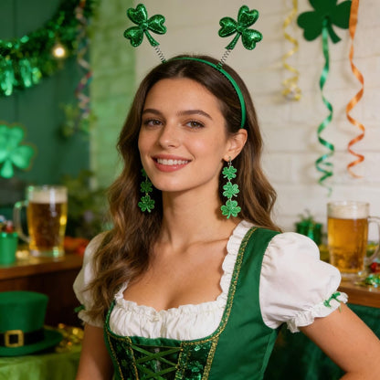 Kaefsros St. Patrick's Day Headband Set - Green Shamrock Headbands with Glitter Shamrock Earrings for Women