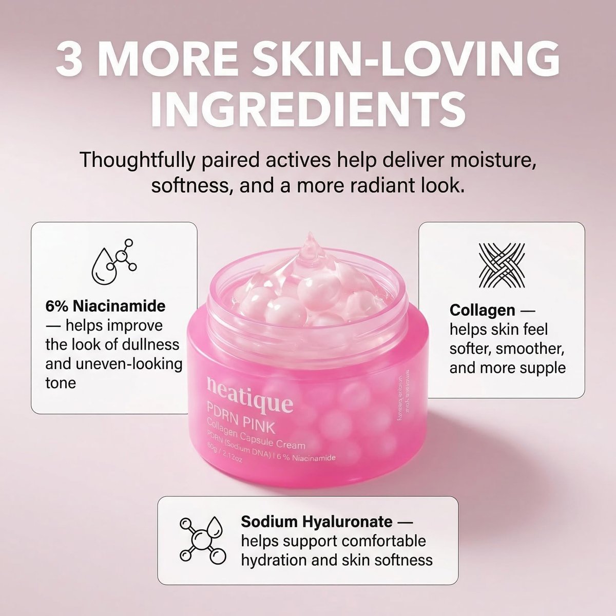 Neatique PDRN Capsule Cream with Salmon DNA Collagen & 6% Niacinamide – Firming & Hydrating Face Moisturizer for Plump, Smooth, Dewy-Looking Skin, Lightweight 2.13 oz Avelisse