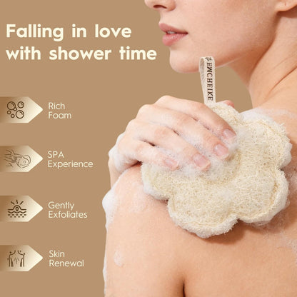 EMCHEIKE Natural Loofah Exfoliating Body Scrubber – 3 Pack Egyptian Shower Loofah Sponge with Adhesive Hook Avelisse