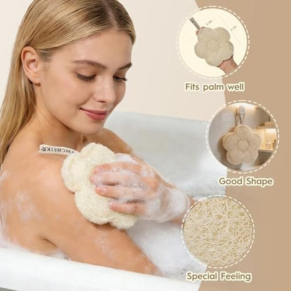 EMCHEIKE Natural Loofah Exfoliating Body Scrubber – 3 Pack Egyptian Shower Loofah Sponge with Adhesive Hook Avelisse