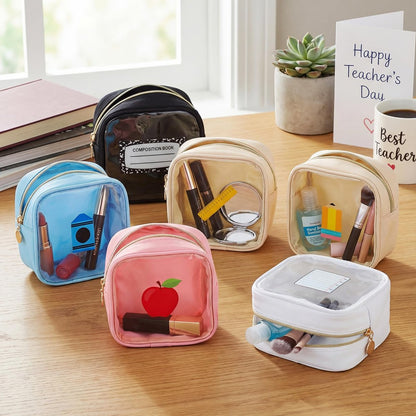 Sanwuta 6 Pcs Mini Makeup Bag Set - Clear Zipper Cosmetic Travel Pouches for Women, Teacher Appreciation Gifts Avelisse