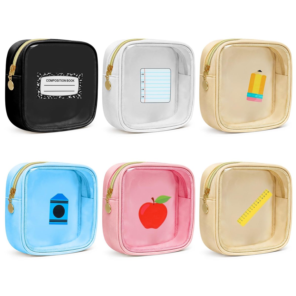 Sanwuta 6 Pcs Mini Makeup Bag Set - Clear Zipper Cosmetic Travel Pouches for Women, Teacher Appreciation Gifts Avelisse