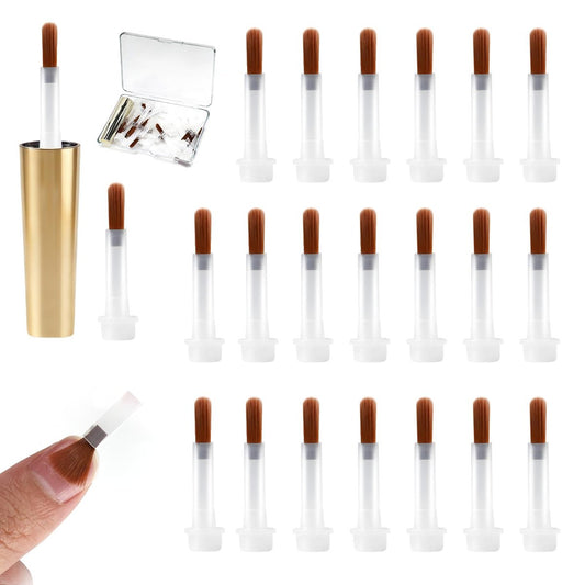 BQAN Nail Polish Brush Set - 20-Pack Professional Replacement Brush Heads with Synthetic Bristles for Gel Nail Polish, Builder Gel, Nail Art - Reusable Handle + Storage Case for Manicure
