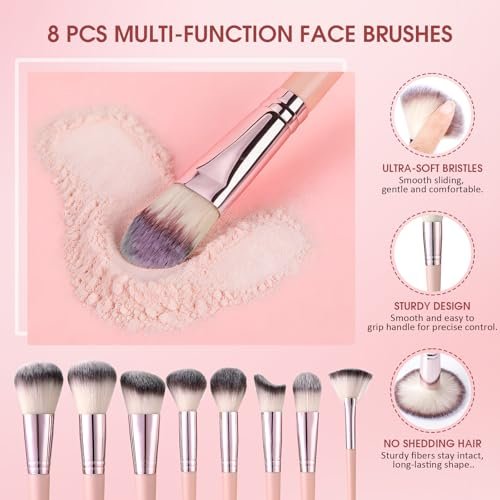 112-Piece Pink Makeup Brushes Set - Professional Makeup Kit with Case, Eye and Face Brushes & Tools for Beginners Avelisse