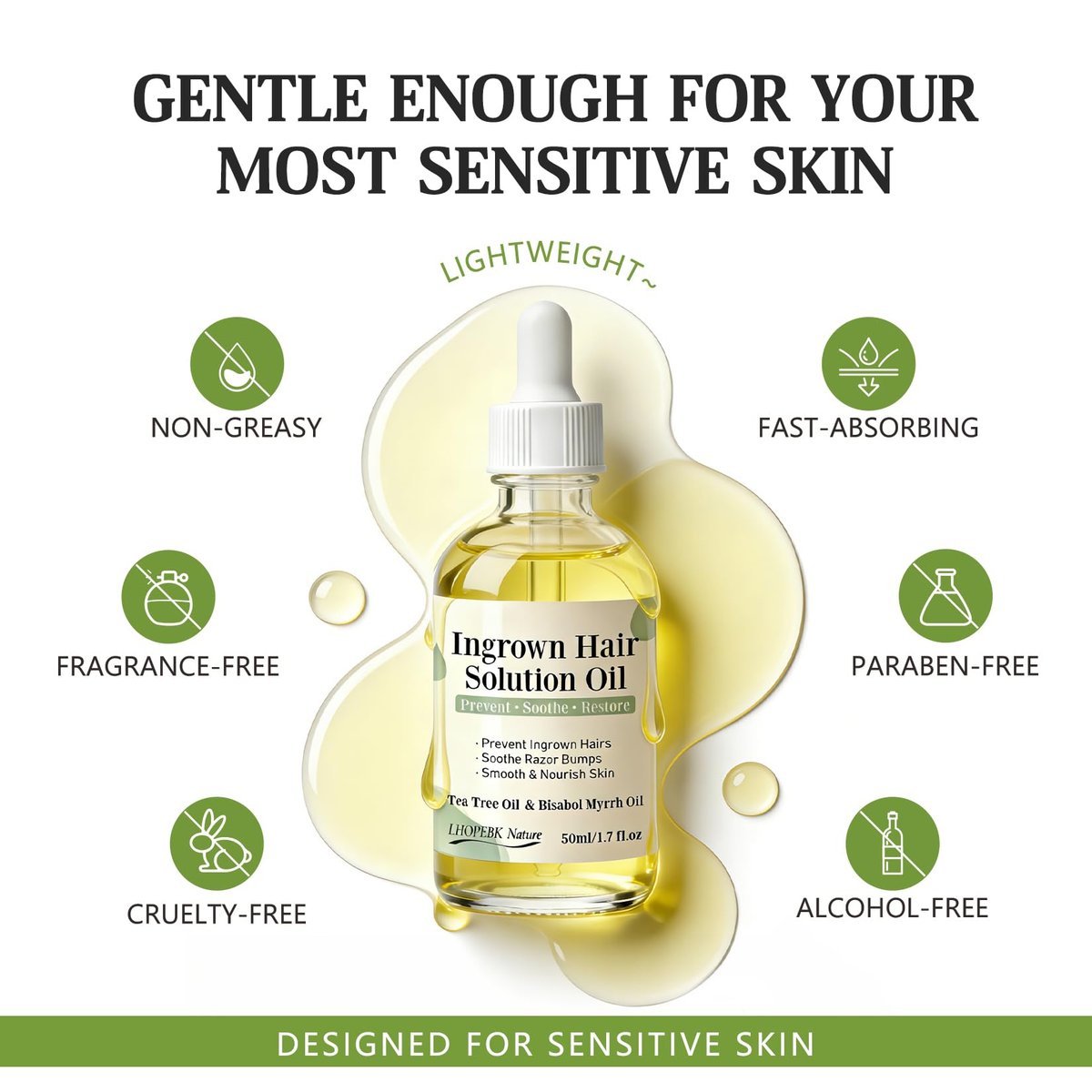 Ingrown Hair Treatment Oil Serum – 1.7 oz Soothing After Shave Oil Prevents Ingrown Hairs, Soothes Razor Bumps, Reduces Redness & Irritation for Bikini Area, Legs, Underarms, Neck, Beard & Face Avelisse