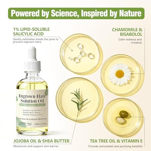 Ingrown Hair Treatment Oil Serum – 1.7 oz Soothing After Shave Oil Prevents Ingrown Hairs, Soothes Razor Bumps, Reduces Redness & Irritation for Bikini Area, Legs, Underarms, Neck, Beard & Face Avelisse