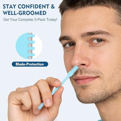 CNURO 5-Pack 360° Rotating Nose Hair Trimmer - Upgraded Double-Sided Nose Hair Cutter for Men and Women (White, Gray, Pink, Blue, Green)