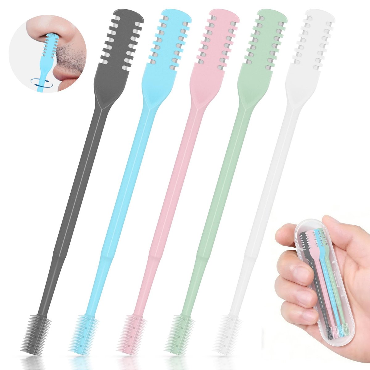 CNURO 5-Pack 360° Rotating Nose Hair Trimmer - Upgraded Double-Sided Nose Hair Cutter for Men and Women (White, Gray, Pink, Blue, Green) - görsel 1